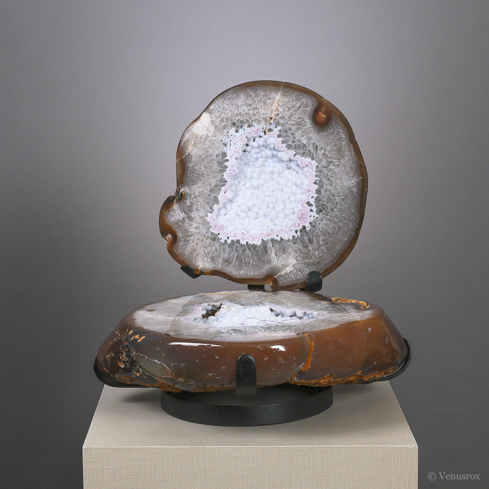 Agate with Clear Quartz Part Polished Nodule from Brazil mounted on a bespoke stand | Venusrox