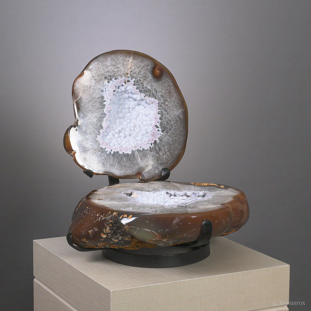 Agate with Clear Quartz Part Polished Nodule from Brazil mounted on a bespoke stand | Venusrox