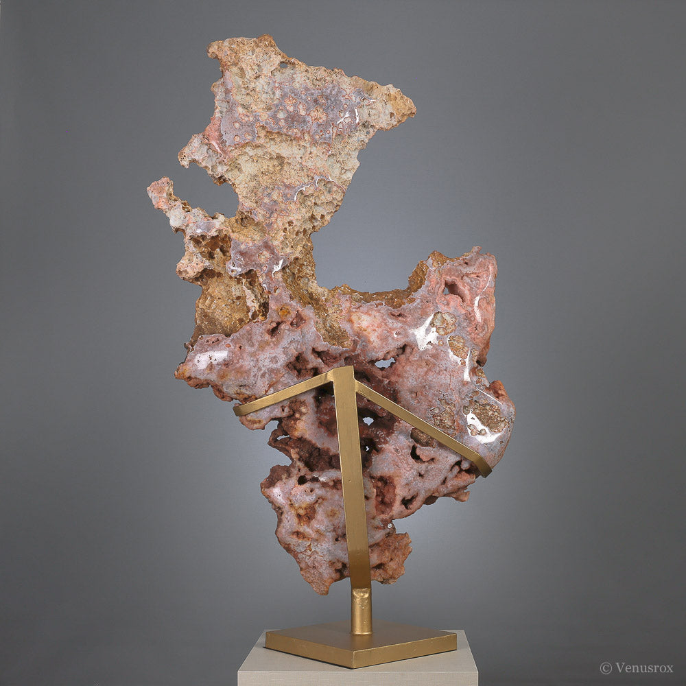 Pink Amethyst Part Polished Slice from Brazil mounted on a bespoke stand | Venusrox