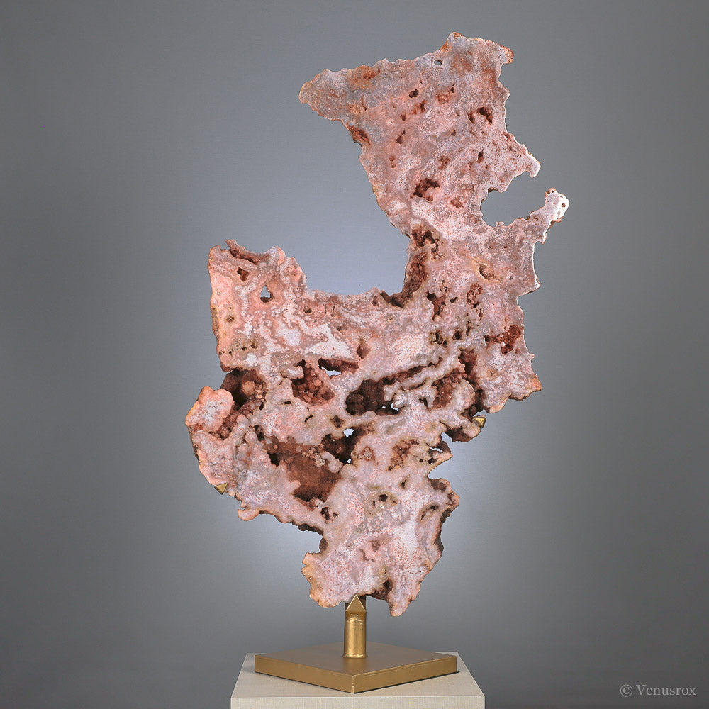 Pink Amethyst Part Polished Slice from Brazil mounted on a bespoke stand | Venusrox