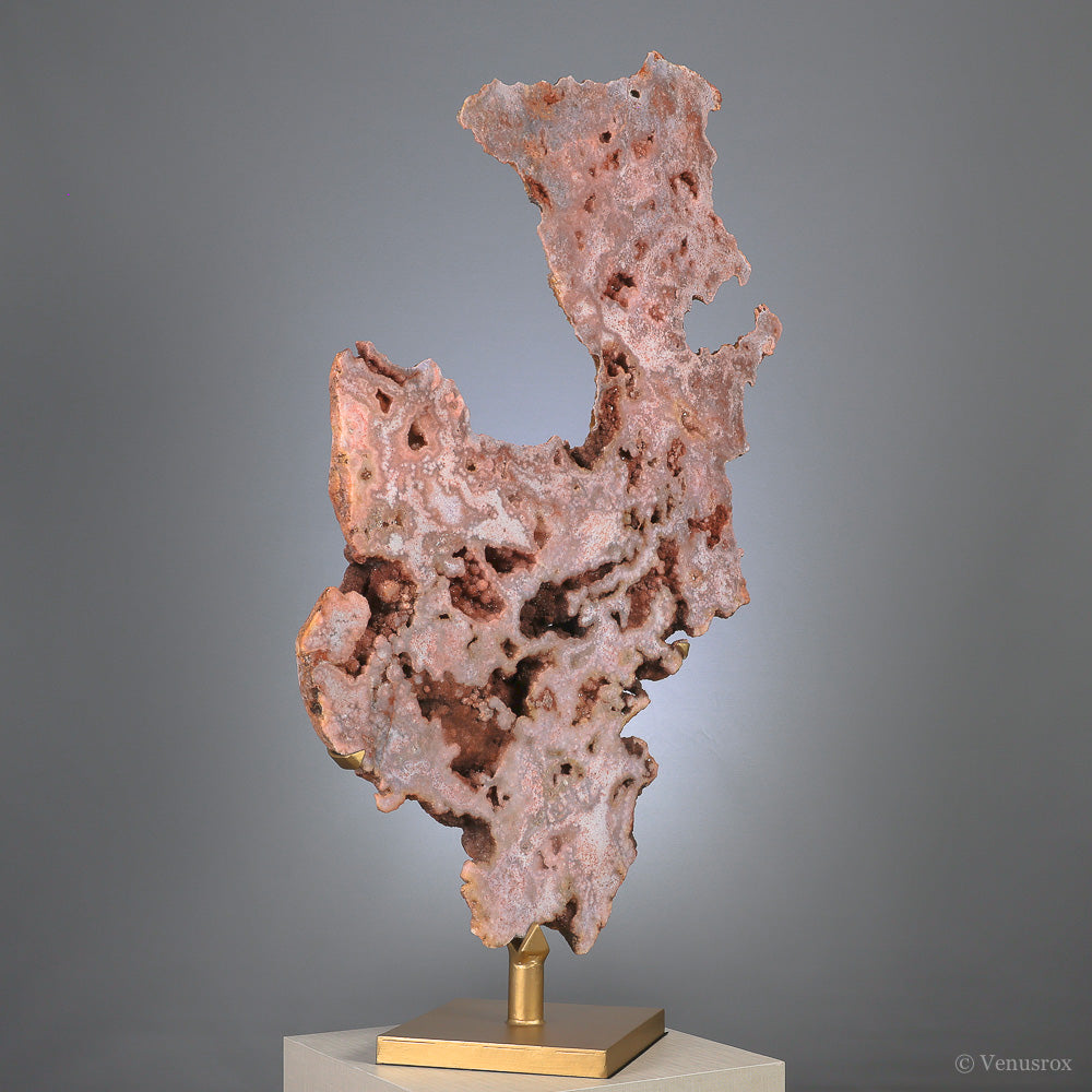Pink Amethyst Part Polished Slice from Brazil mounted on a bespoke stand | Venusrox