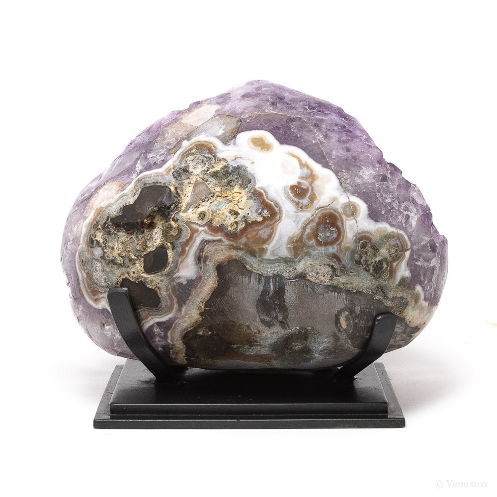 Amethyst with Agate & Calcite Polished/Natural Cluster from Uruguay mounted on a stand | Venusrox