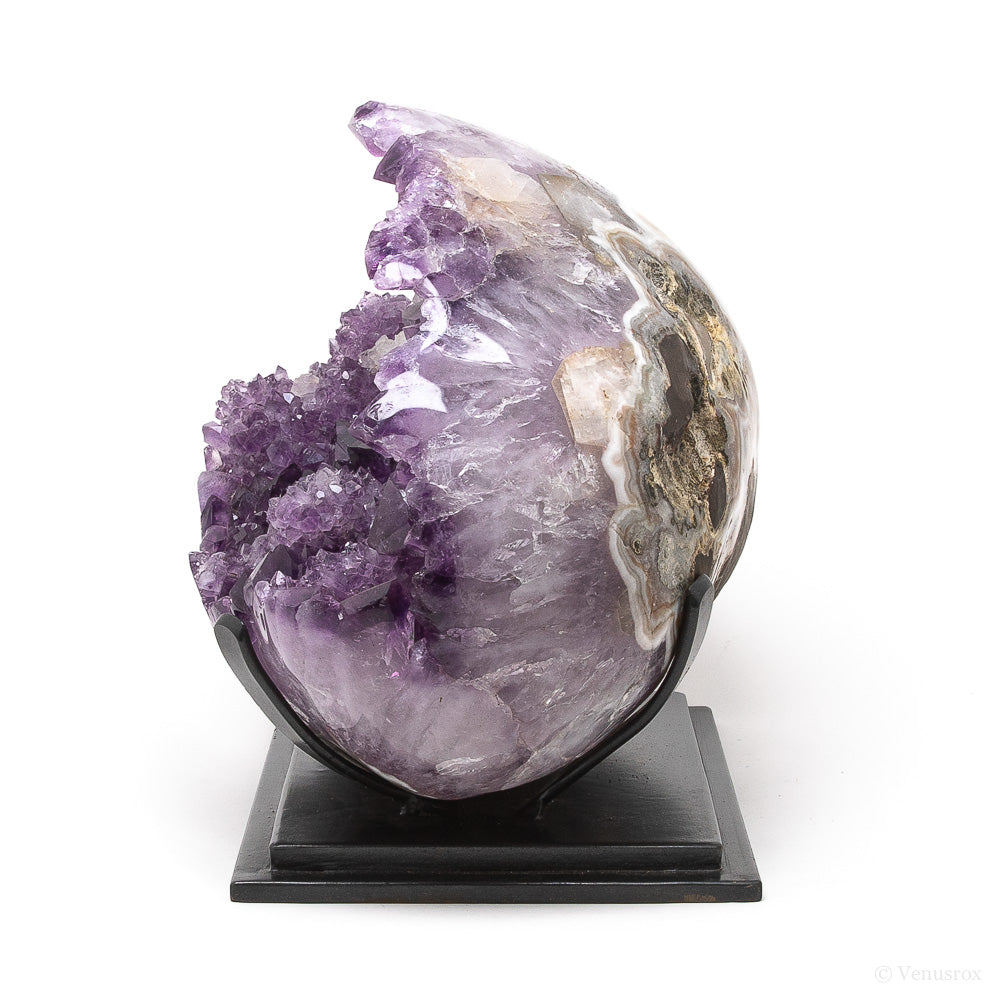 Amethyst with Agate & Calcite Polished/Natural Cluster from Uruguay mounted on a stand | Venusrox