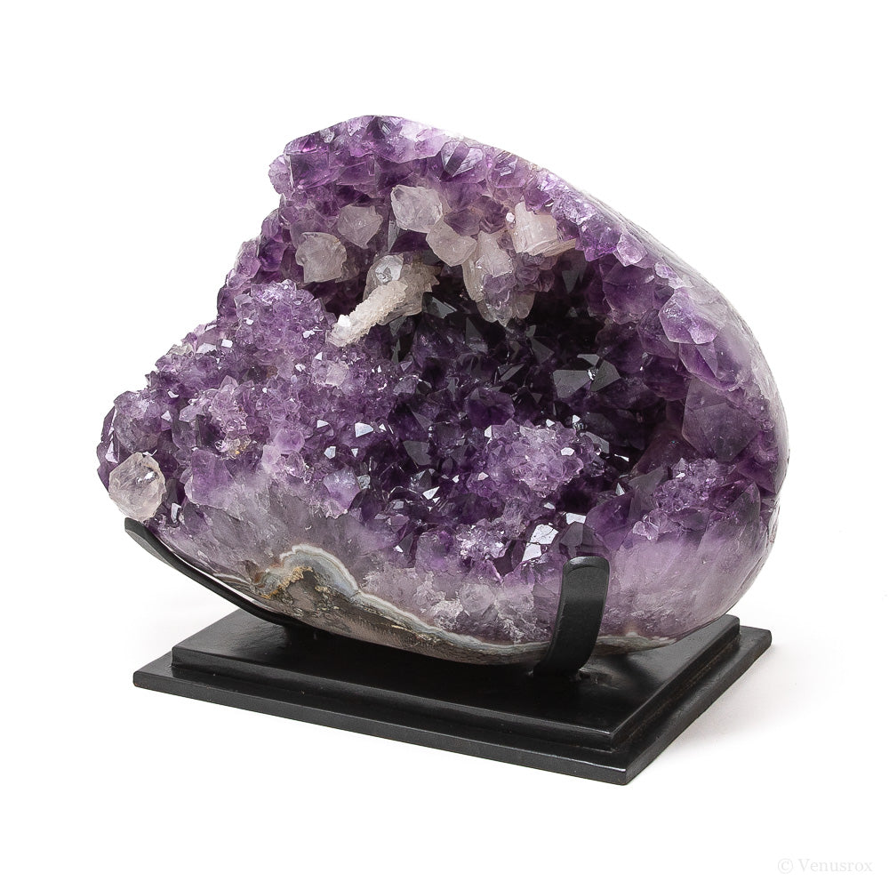 Amethyst with Agate & Calcite Polished/Natural Cluster from Uruguay mounted on a stand | Venusrox