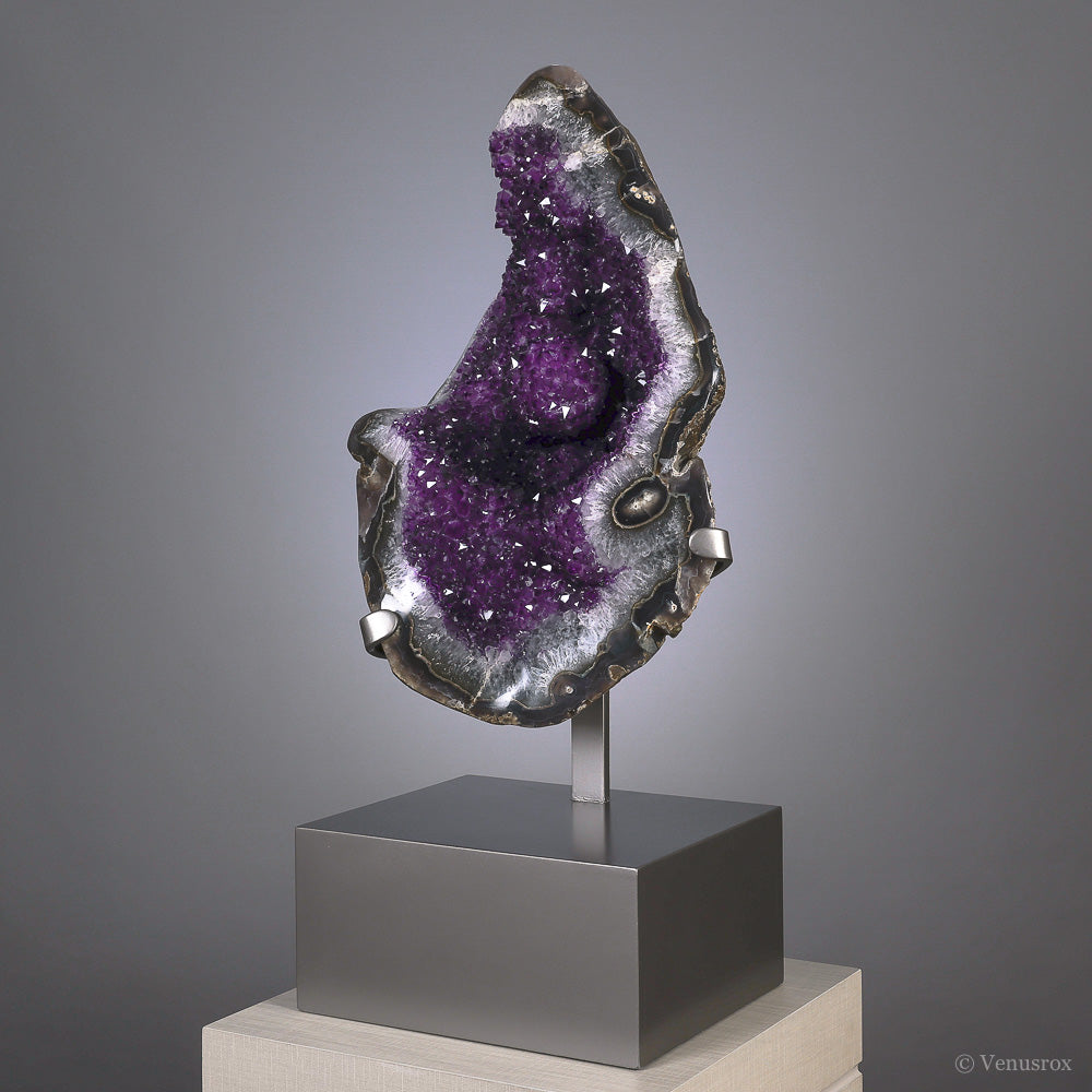 Amethyst with Agate Part Polished Crystal from Uruguay mounted on a bespoke stand | Venusrox