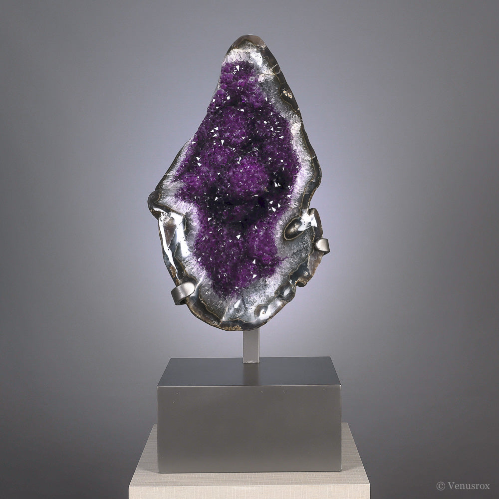 Amethyst with Agate Part Polished Crystal from Uruguay mounted on a bespoke stand | Venusrox