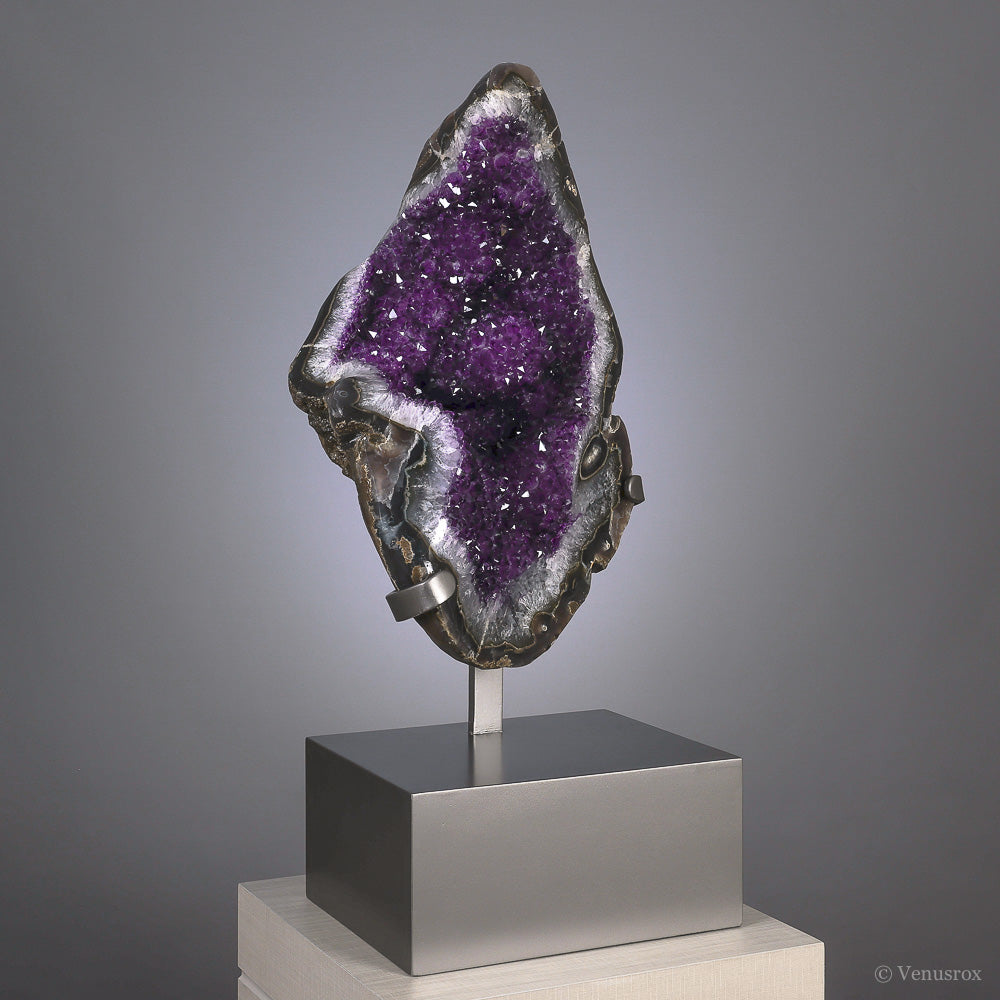 Amethyst with Agate Part Polished Crystal from Uruguay mounted on a bespoke stand | Venusrox