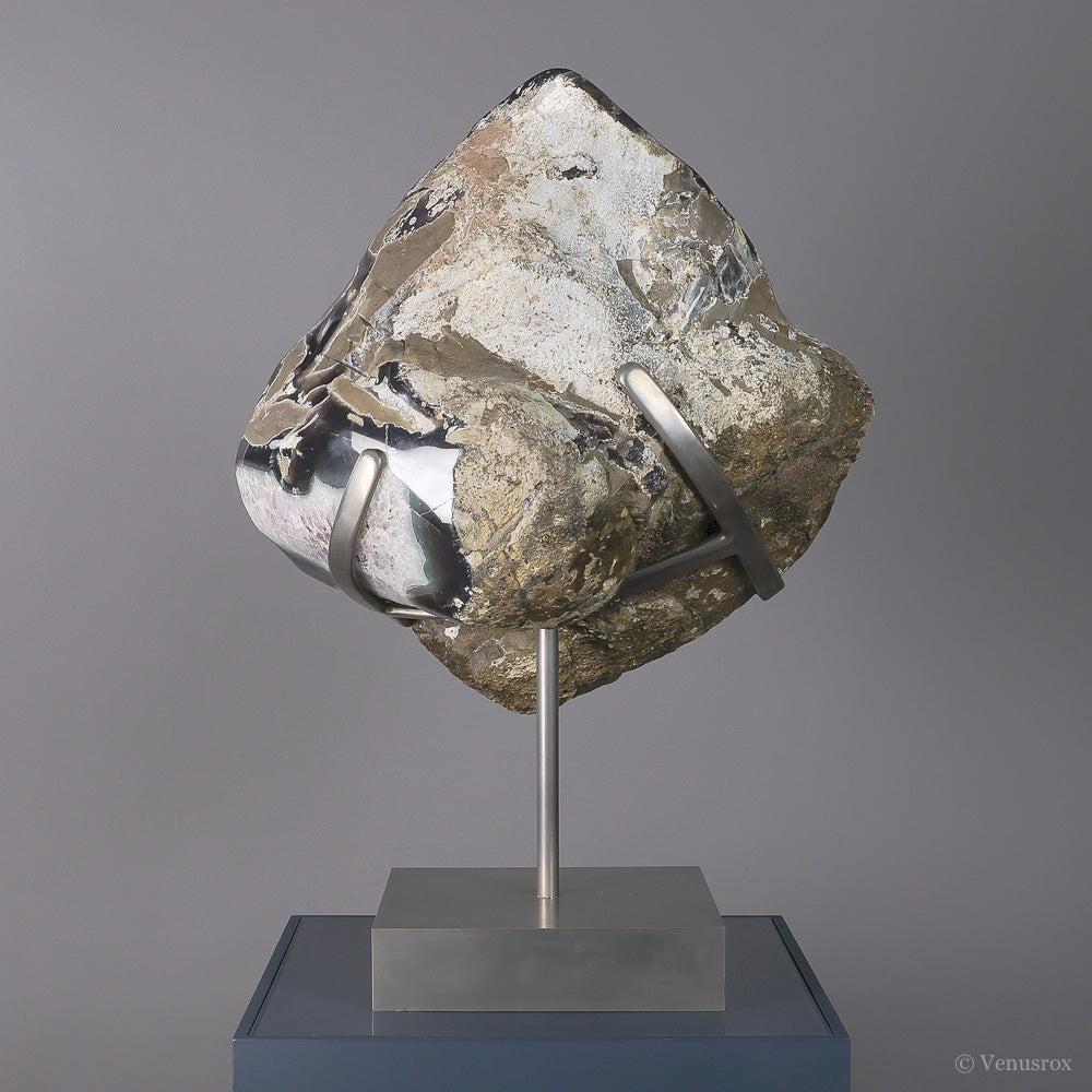 Amethyst with Clear Quartz, Calcite & Agate (3rd Gen Growth) Polished/Natural Specimen from Artigas, Uruguay mounted on a bespoke stand | Venusrox