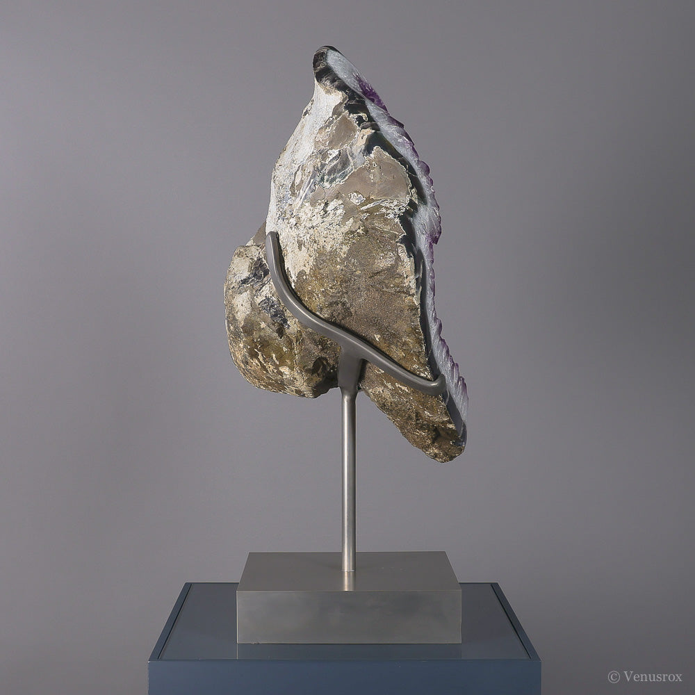 Amethyst with Clear Quartz, Calcite & Agate (3rd Gen Growth) Polished/Natural Specimen from Artigas, Uruguay mounted on a bespoke stand | Venusrox
