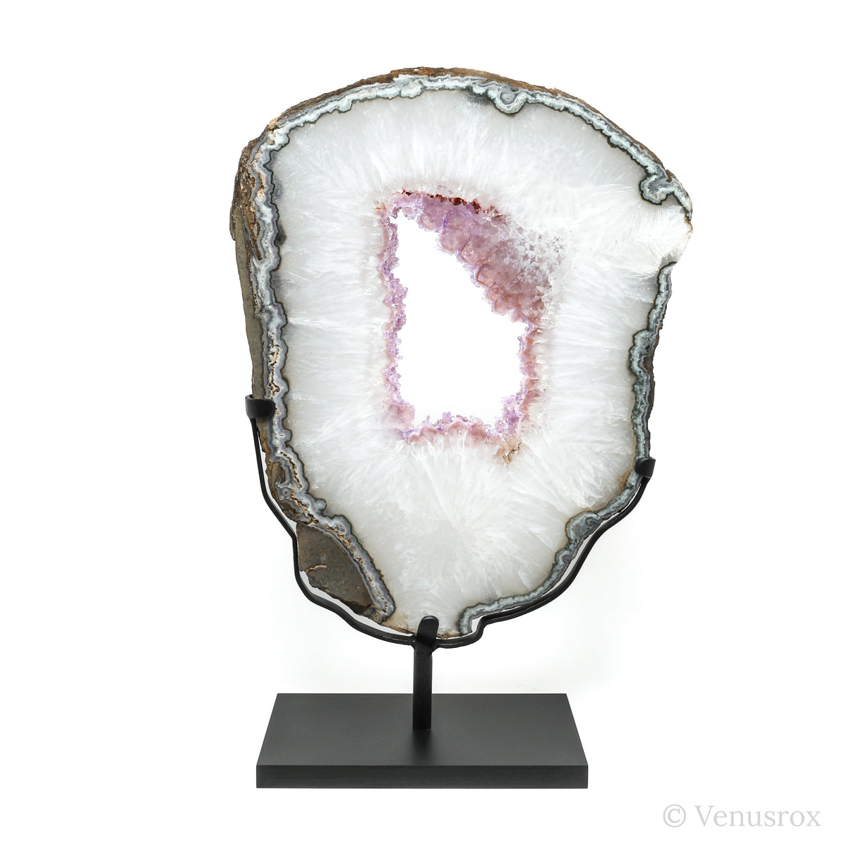 Amethyst with Clear Quartz Part Polished/Part Natural Slice from Brazil mounted in a bespoke stand | Venusrox