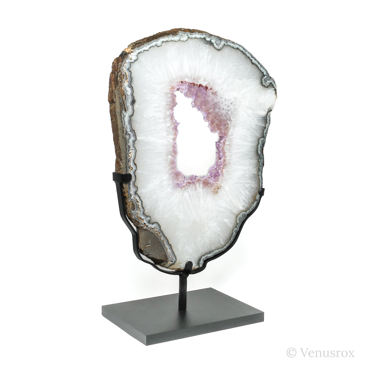 Amethyst with Clear Quartz Part Polished/Part Natural Slice from Brazil mounted in a bespoke stand | Venusrox