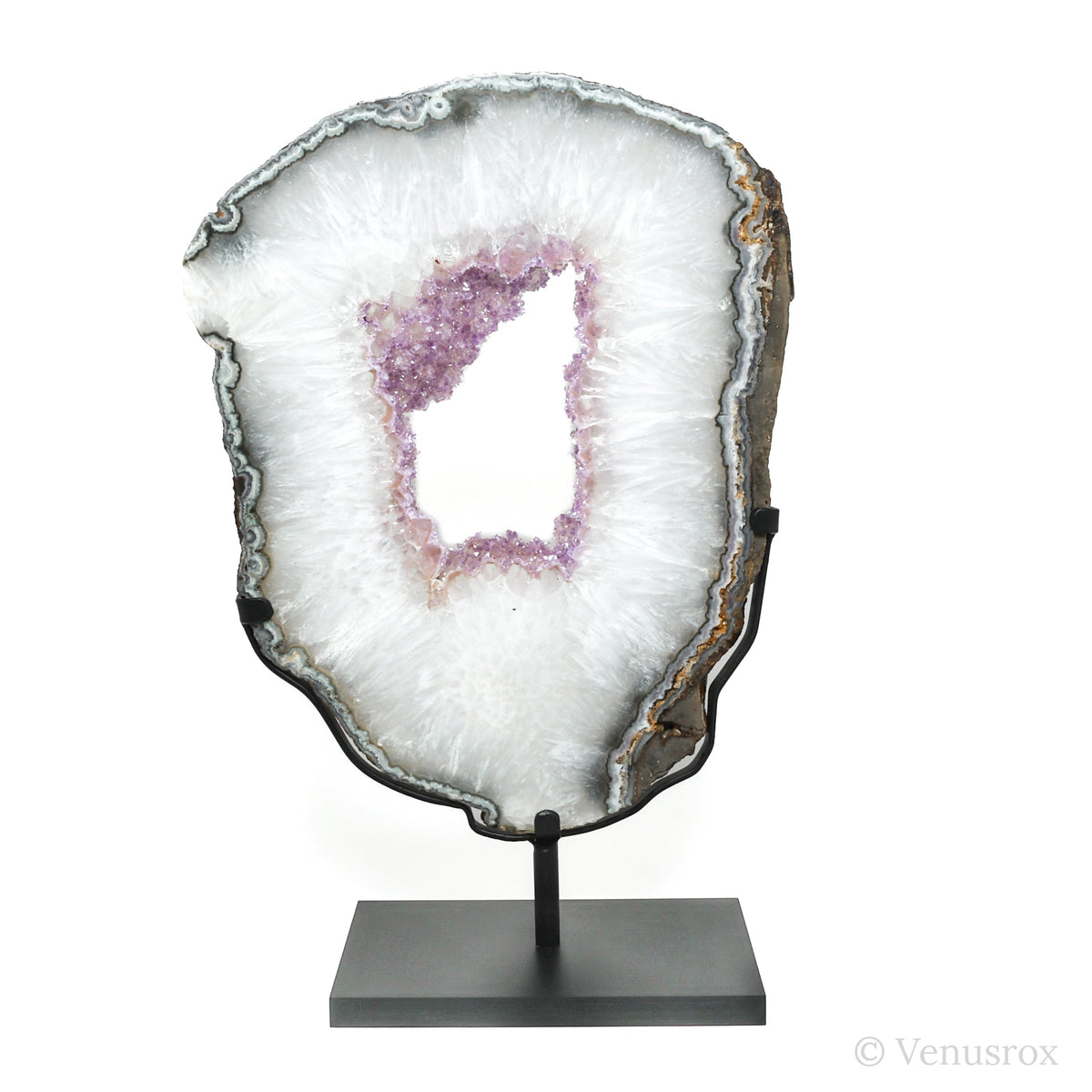 Amethyst with Clear Quartz Part Polished/Part Natural Slice from Brazil mounted in a bespoke stand | Venusrox