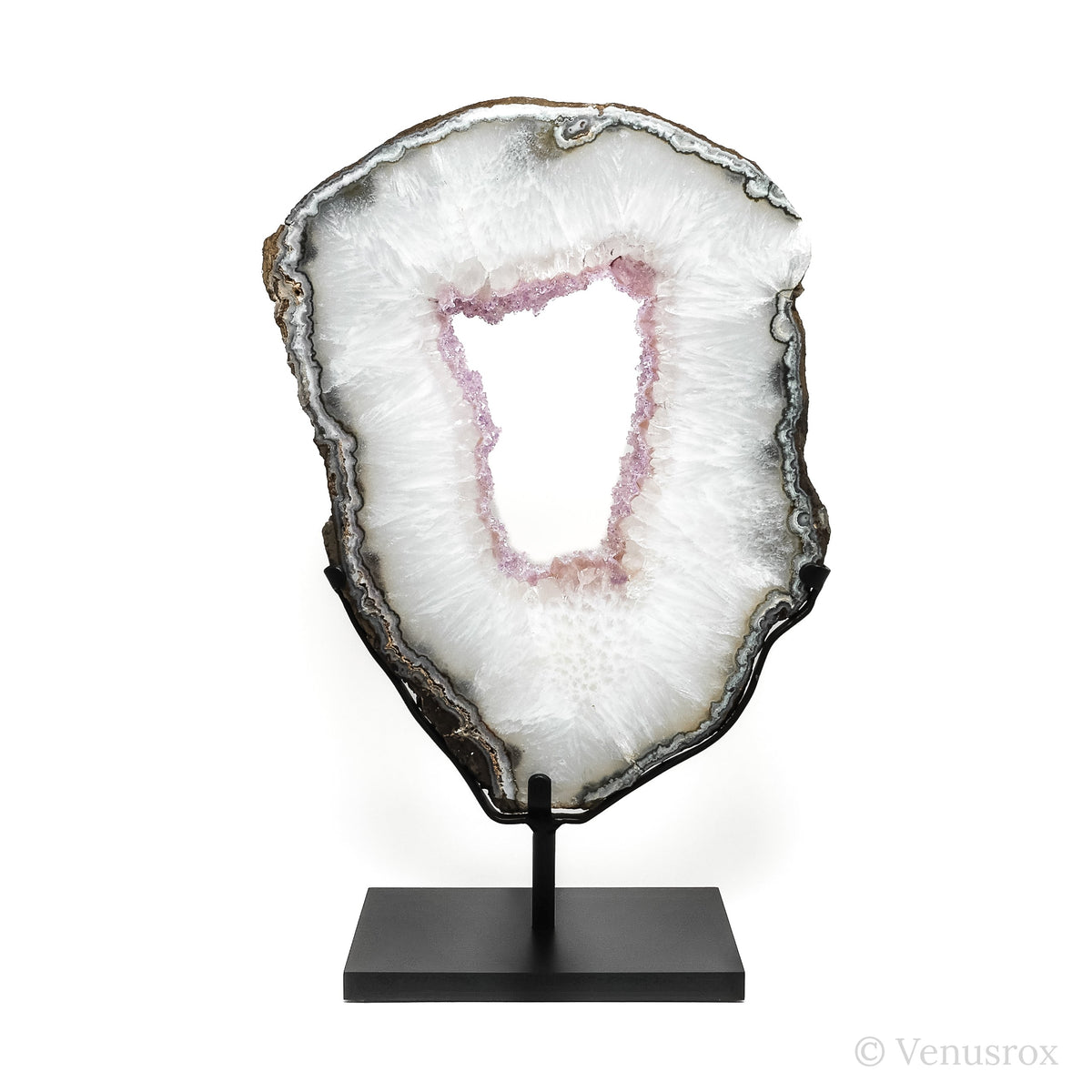 Amethyst with Clear Quartz Part Polished/Part Natural Slice from Brazil mounted in a bespoke stand | Venusrox