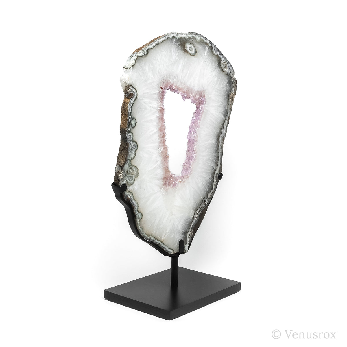 Amethyst with Clear Quartz Part Polished/Part Natural Slice from Brazil mounted in a bespoke stand | Venusrox