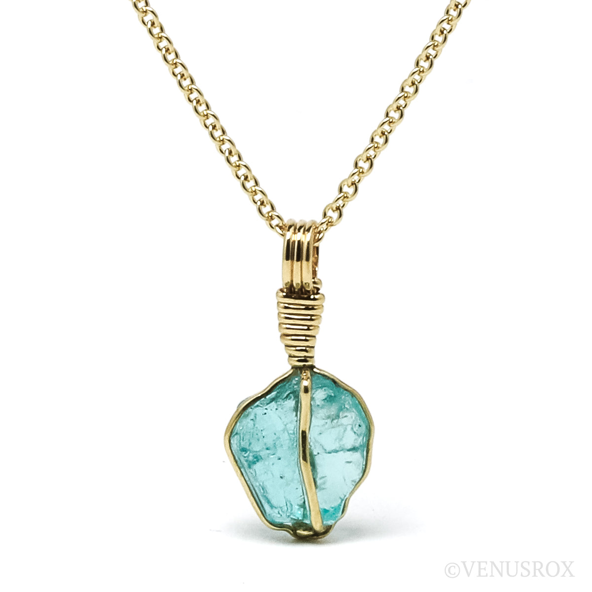 Blue Apatite Pendant wrapped in 18Kt Gold from Madagascar | Venusrox
