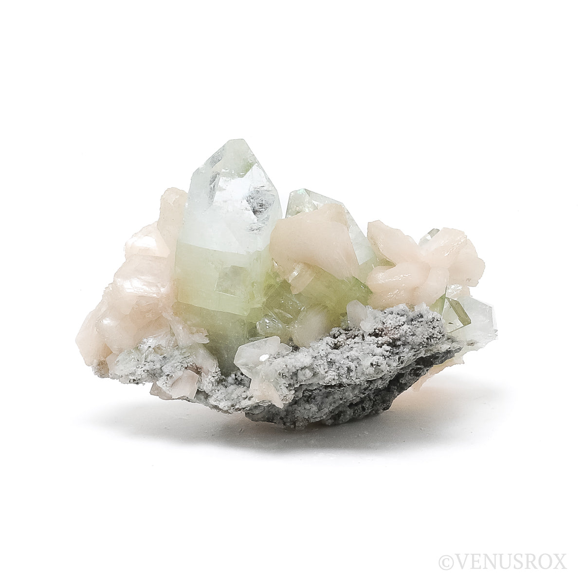 Green Apophyllite with Stilbite Natural Cluster from Jalgaon, Maharashtra, India | Venusrox