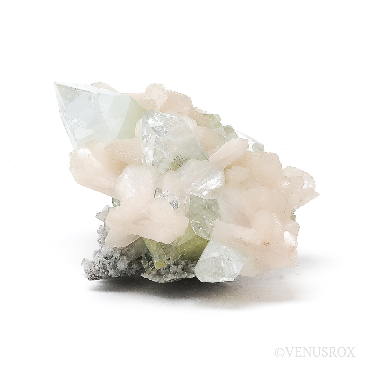 Green Apophyllite with Stilbite Natural Cluster from Jalgaon, Maharashtra, India | Venusrox