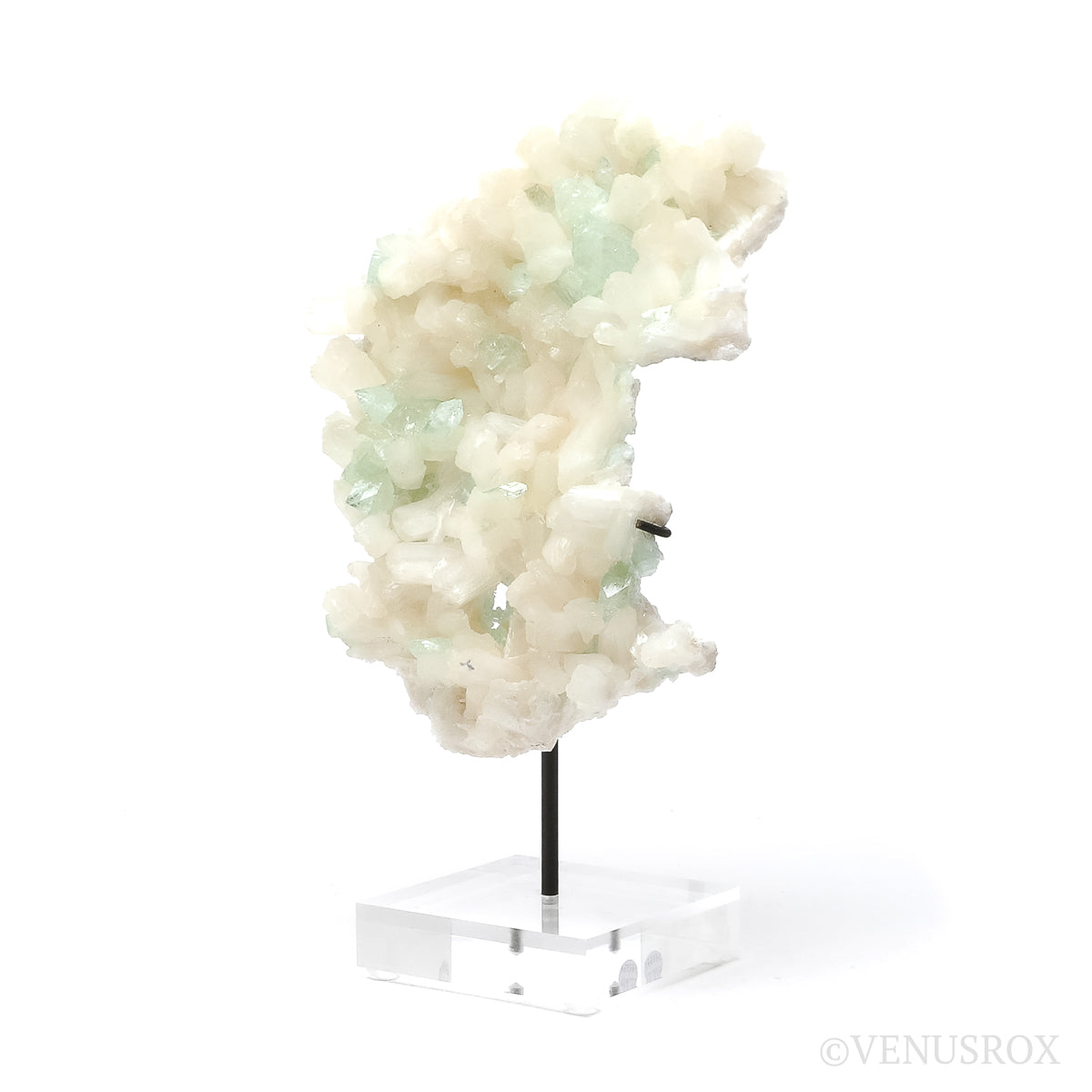 Green Apophyllite with Stilbite Natural Cluster from Maharashtra, India mounted on a bespoke stand | Venusrox