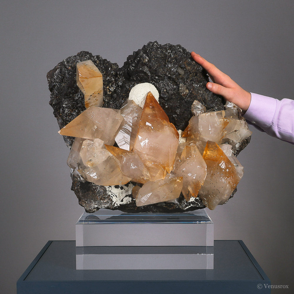 CALCITE (STELLAR BEAM) ON SPHALERITE NATURAL CLUSTER - NATURAL CRYSTALS