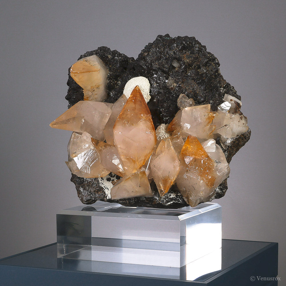 CALCITE (STELLAR BEAM) ON SPHALERITE NATURAL CLUSTER - NATURAL CRYSTALS