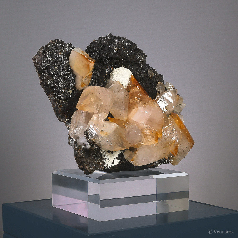 CALCITE (STELLAR BEAM) ON SPHALERITE NATURAL CLUSTER - NATURAL CRYSTALS