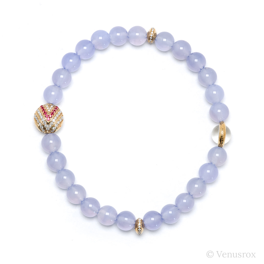 Blue Chalcedony alongside 18Kt Gold with Diamonds & Rubies Bracelet | Venusrox