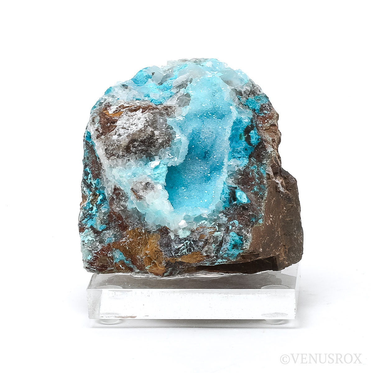 Chrysocolla with Clear Quartz & Calcite on Matrix Natural Crystal from Peru | Venusrox