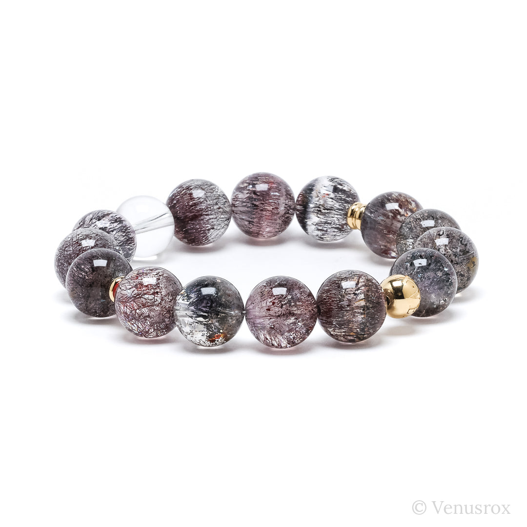 Clear Quartz with Amethyst Phantoms, Hematite and Goethite Bracelet from Brazil | Venusrox