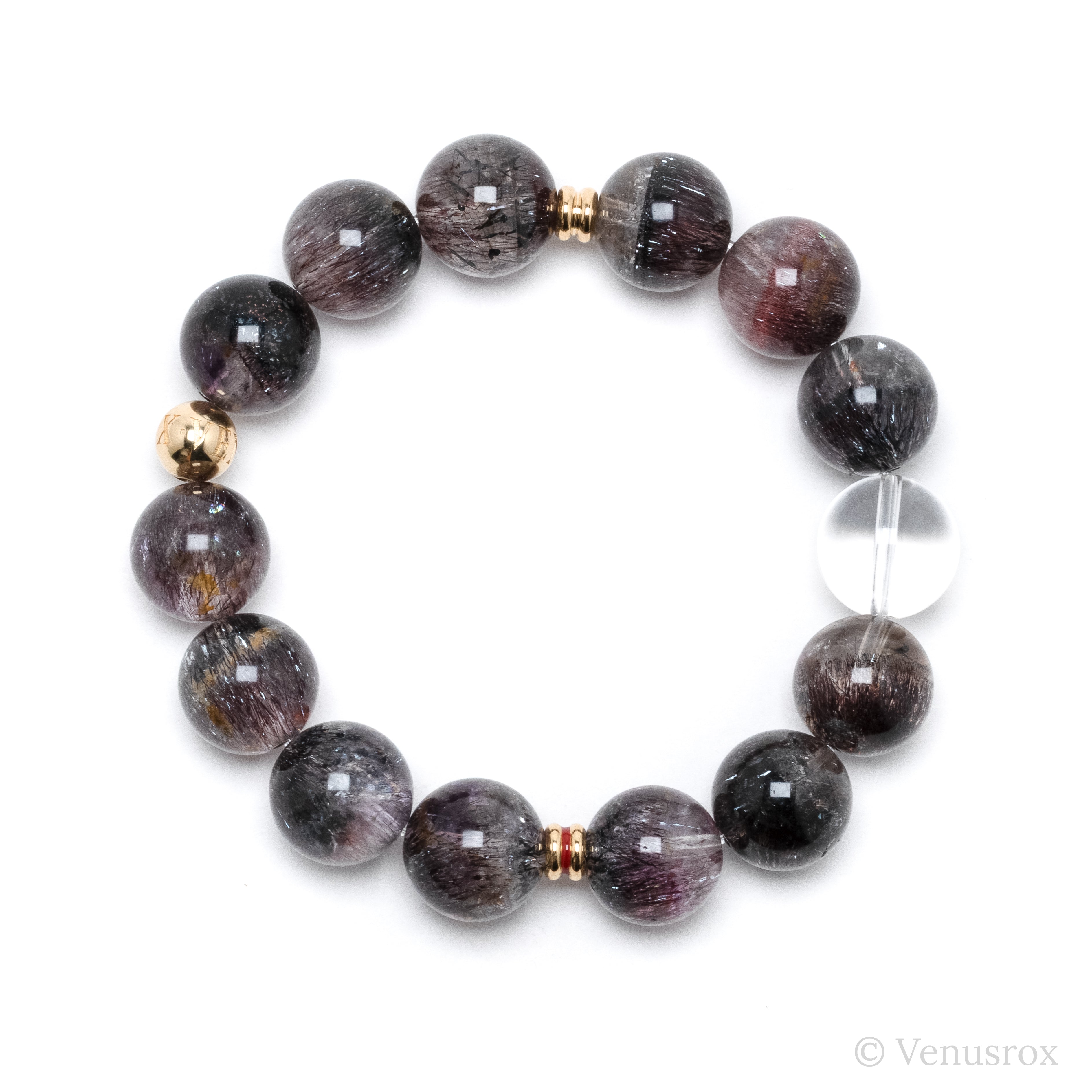 Clear Quartz with Amethyst Phantoms, Hematite and Goethite Bracelet from Brazil | Venusrox