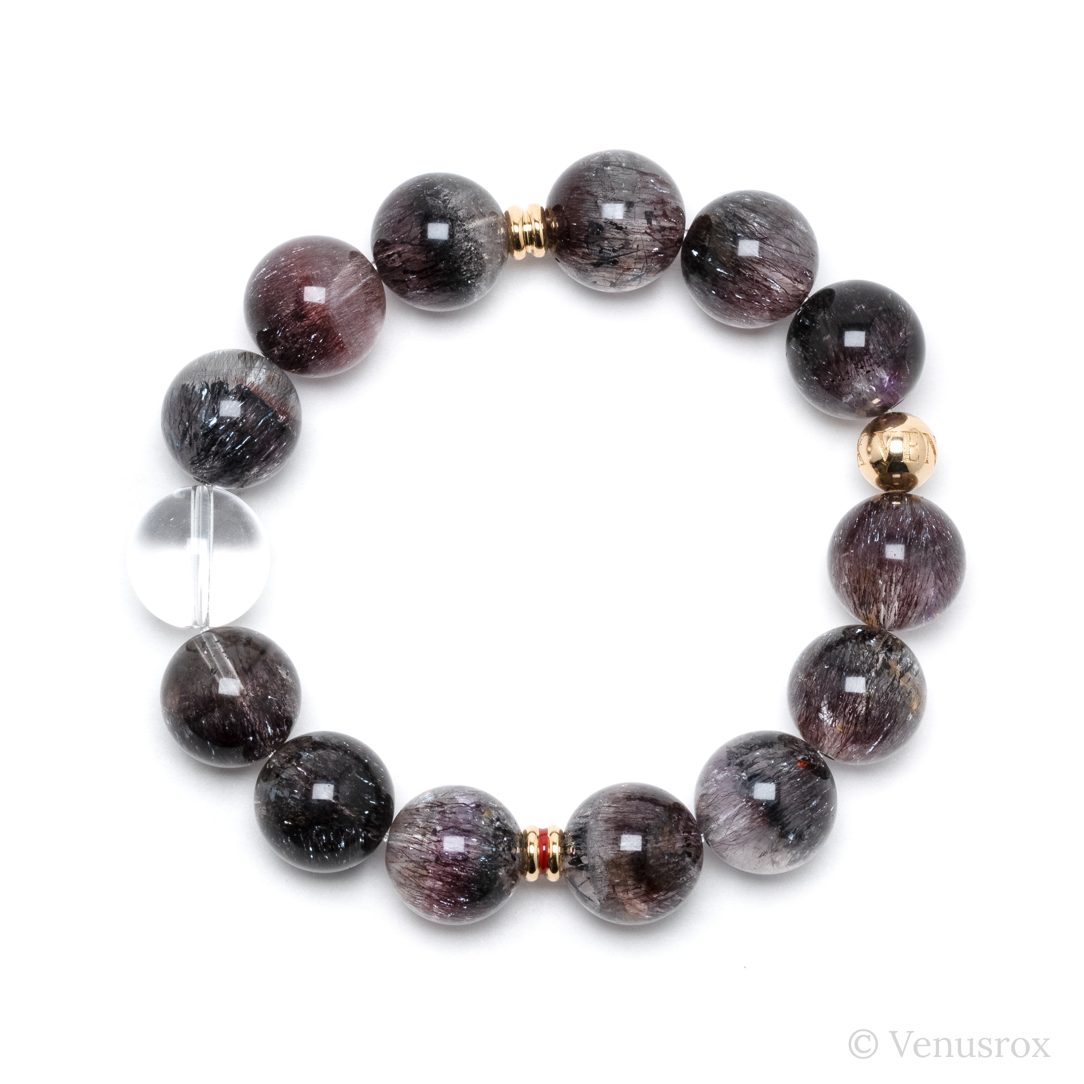 Clear Quartz with Amethyst Phantoms, Hematite and Goethite Bracelet from Brazil | Venusrox