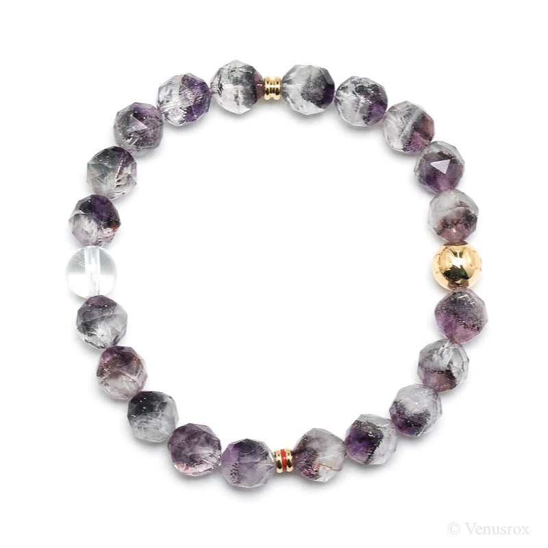 Clear Quartz with Amethyst Phantoms, Hematite and Goethite Bracelet from Brazil | Venusrox