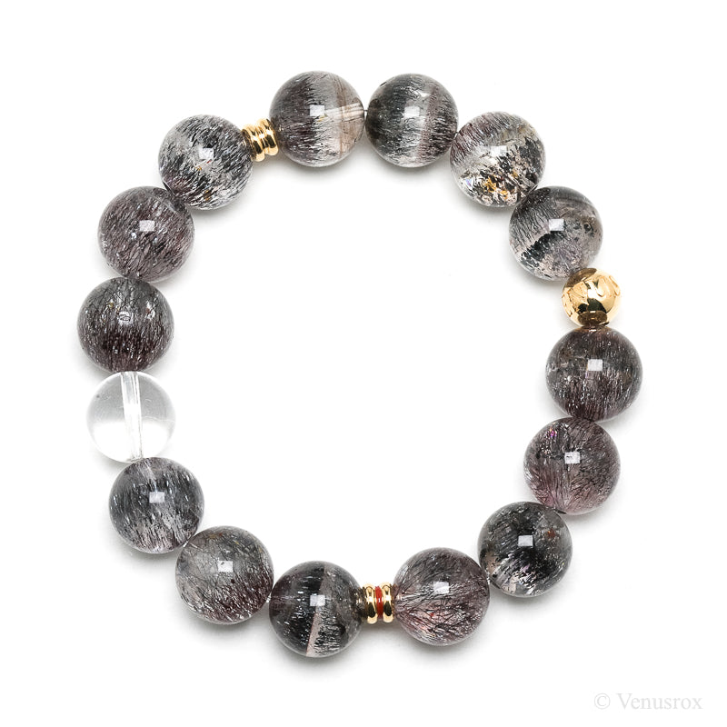 Clear Quartz with Amethyst Phantoms, Hematite and Goethite Bracelet from Brazil | Venusrox