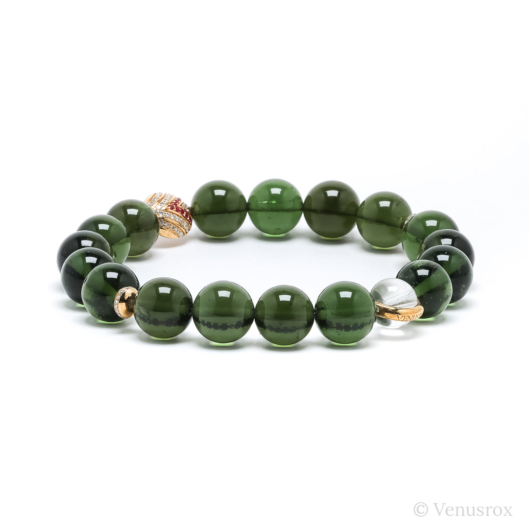 Moldavite alongside 18Kt Gold with Diamonds & Rubies Bracelet | Venusrox