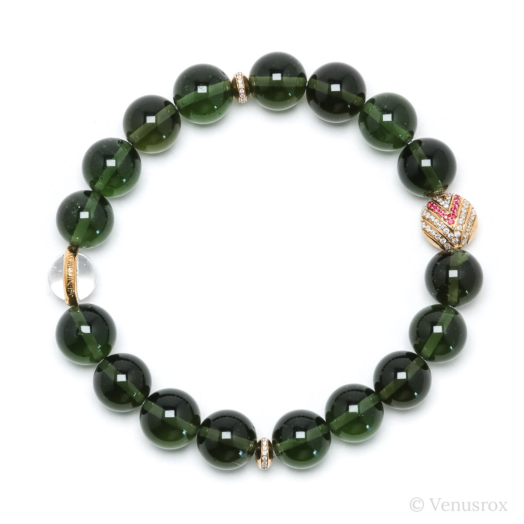 Moldavite alongside 18Kt Gold with Diamonds & Rubies Bracelet | Venusrox