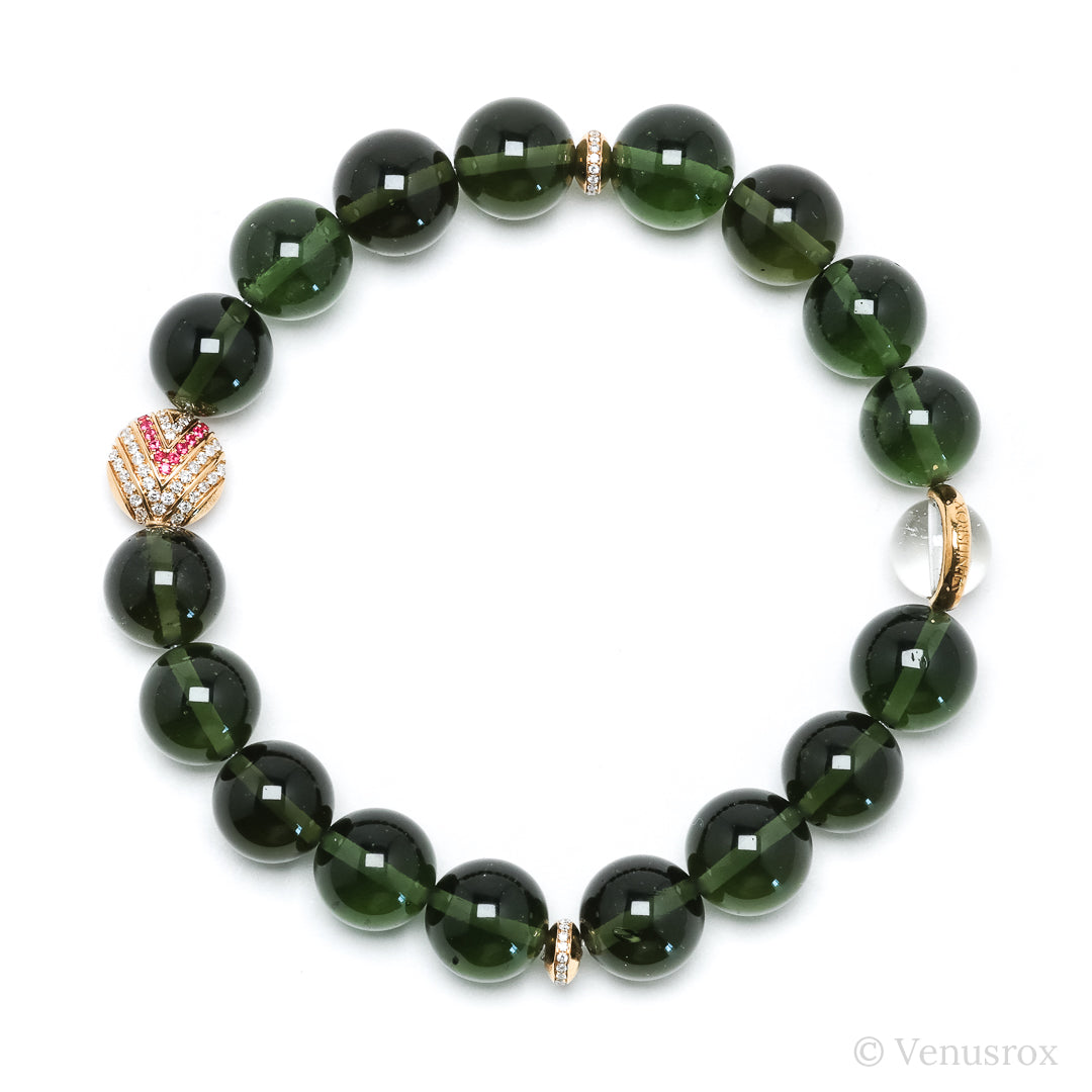Moldavite alongside 18Kt Gold with Diamonds & Rubies Bracelet | Venusrox