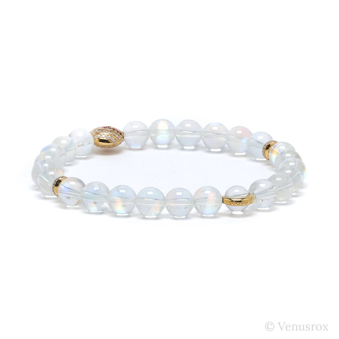 Rainbow Moonstone alongside 18Kt Gold with Diamonds & Rubies Bracelet | Venusrox