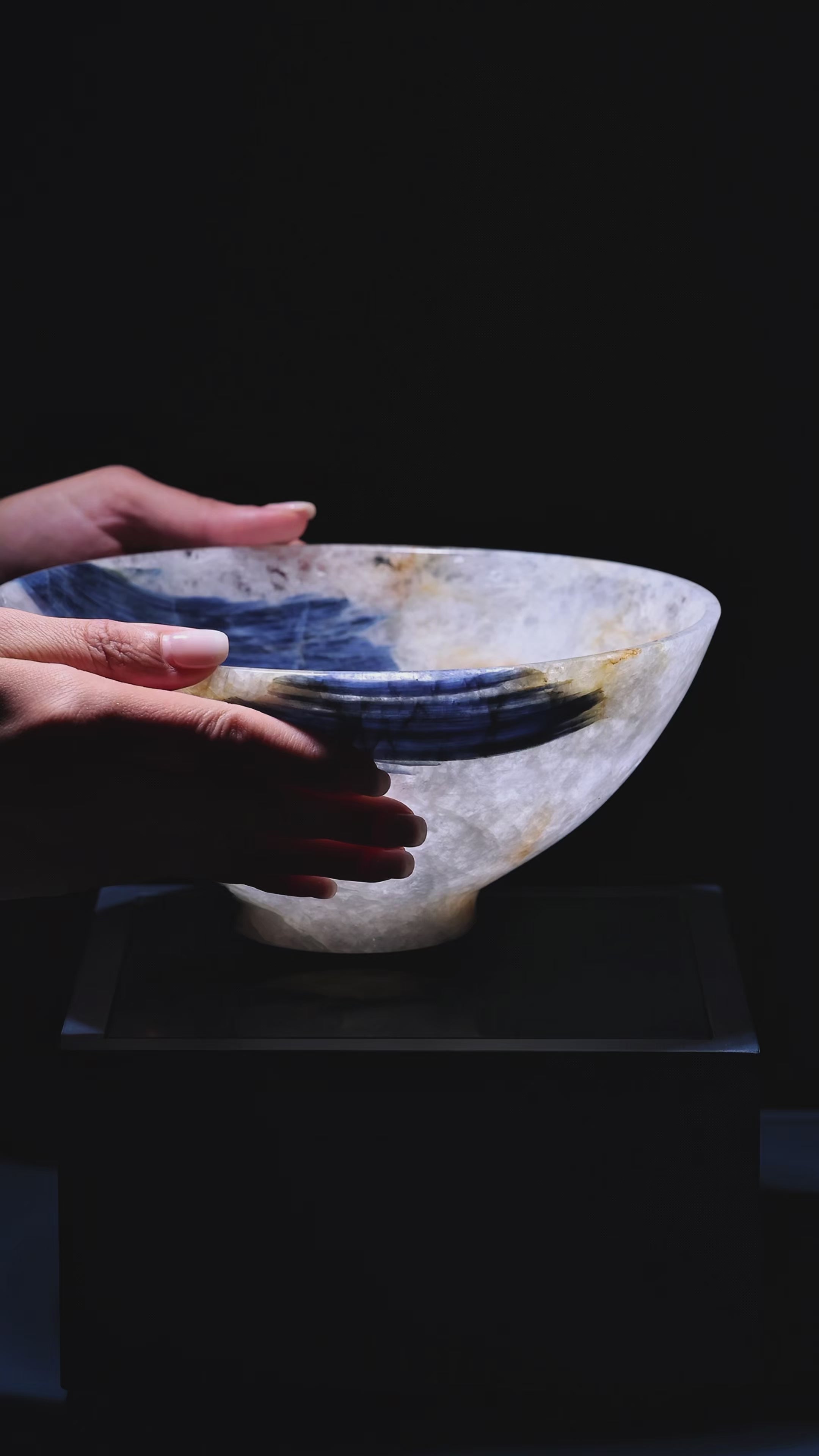 Blue Kyanite in Clear Quartz Polished Bowl from India | Venusrox