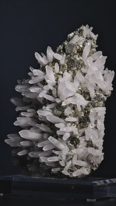 Pyrite with Clear Quartz Natural Cluster from the Huanzala Mine, Huallanca District, Huanuco Department, Peru, mounted on a bespoke stand | Venusrox