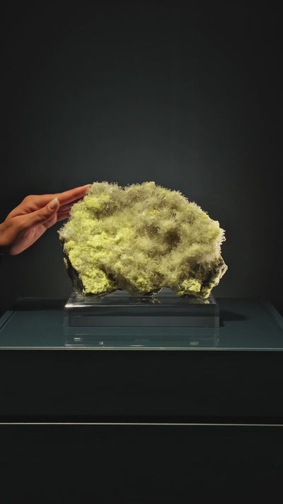 Sulphur with Celestite Natural Specimen from the Machów Mine, Tarnobrzeg, Subcarpathian Voivodeship, Poland mounted on a bespoke stand | Venusrox