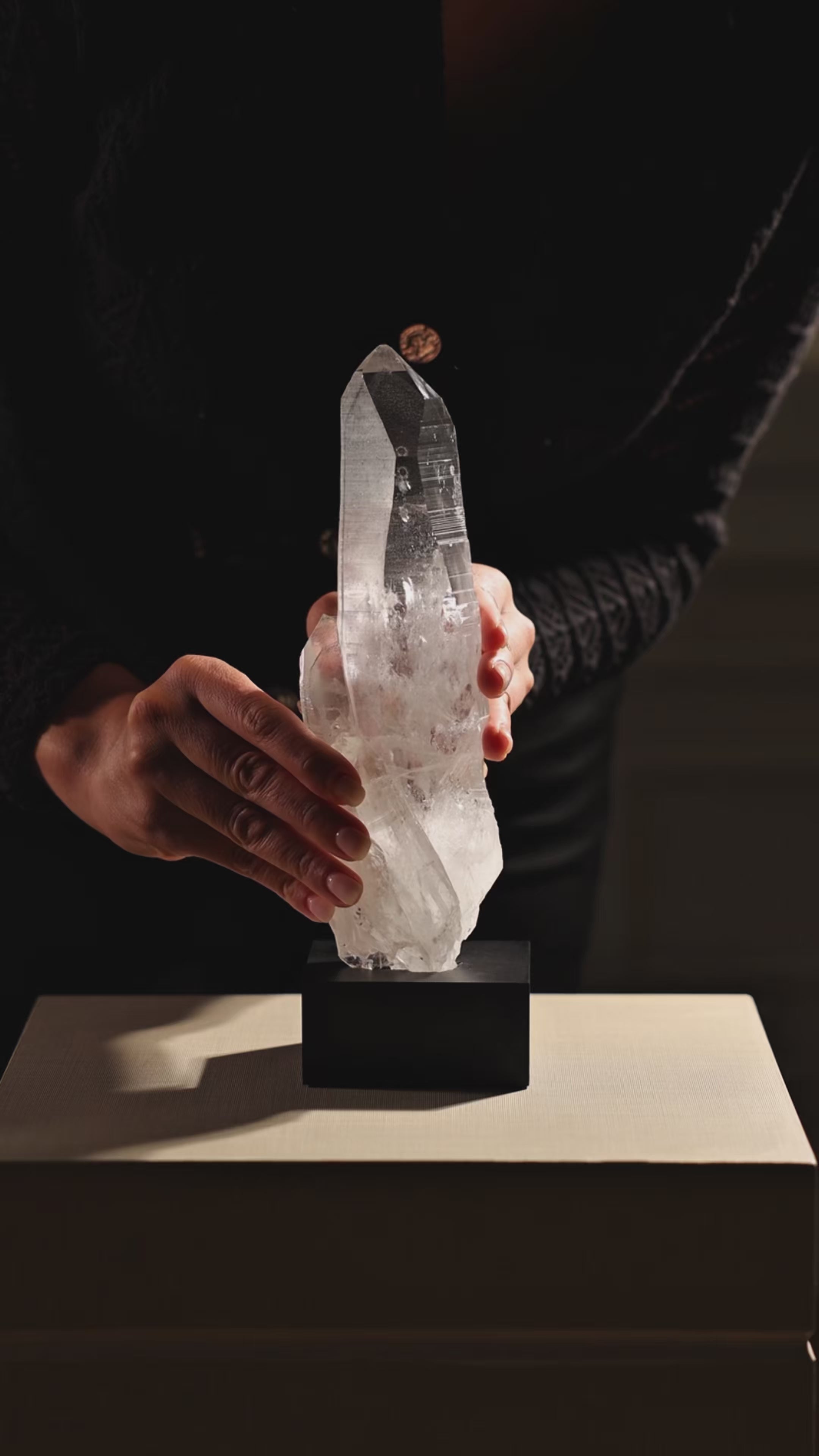 Black Phantom Lemurian Part Polished/Part Natural Point from Brazil mounted on a Bespoke Stand | Venusrox