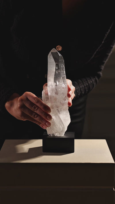 Black Phantom Lemurian Part Polished/Part Natural Point from Brazil mounted on a Bespoke Stand | Venusrox