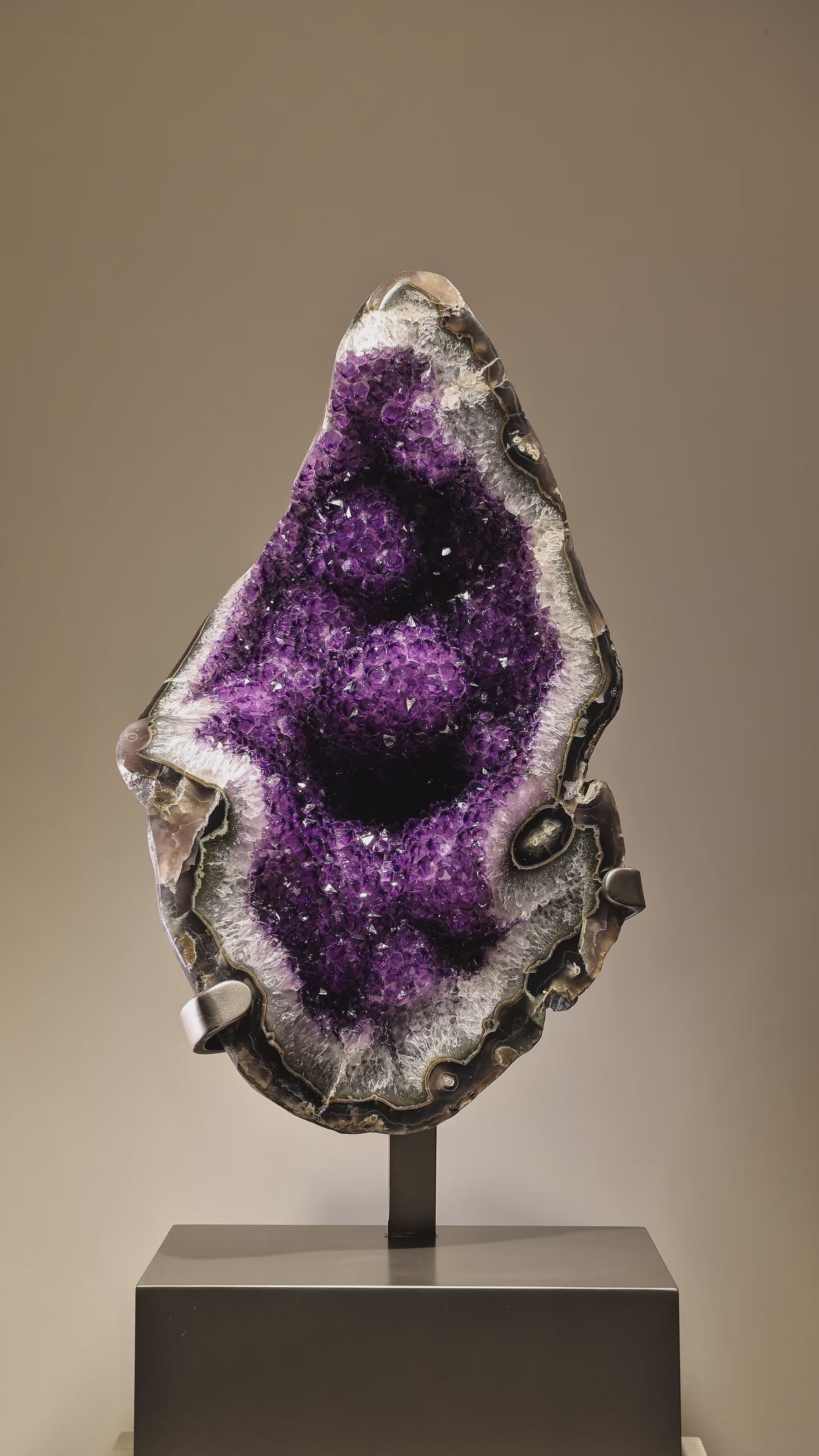 Amethyst with Agate Part Polished Crystal from Uruguay mounted on a bespoke stand | Venusrox