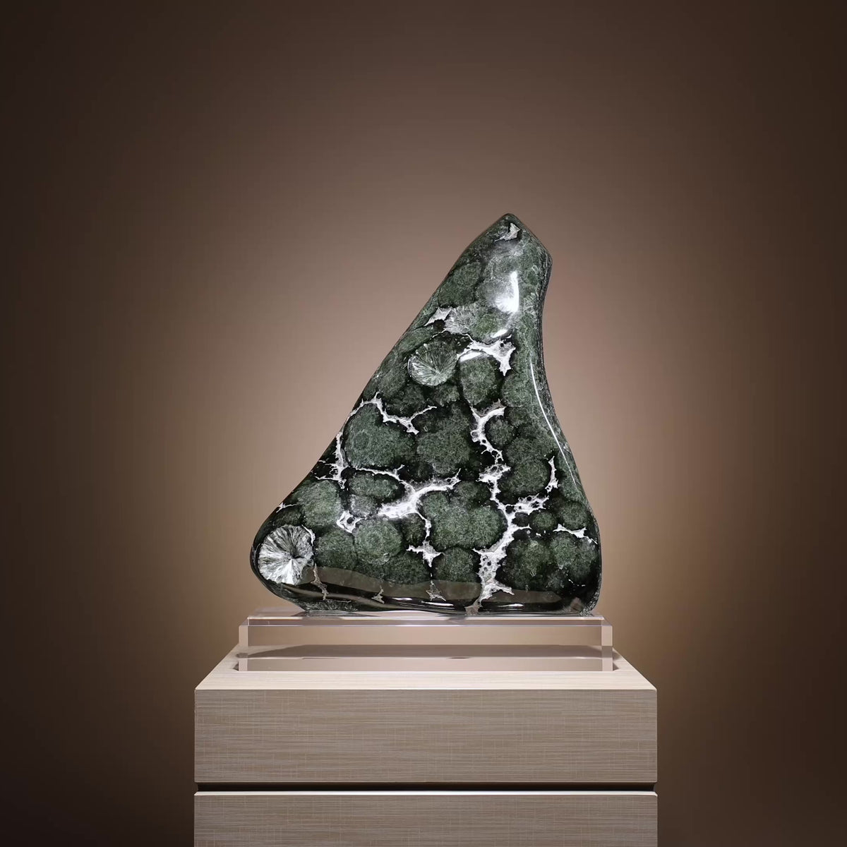 Seraphinite Polished/Natural Crystal from Korshunovskoye Iron Scary Deposit, Irkutskaya Oblast, Siberia, Russia mounted on a bespoke stand | Venusrox