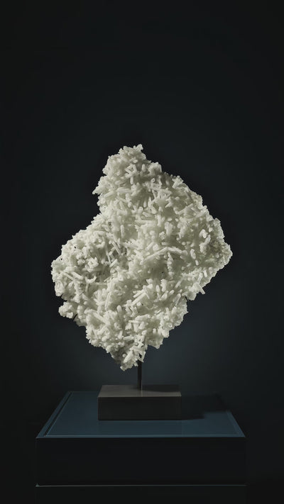 Prehnite Pseudomorph after Laumontite with Apophyllite Natural Cluster from Pathanwadi Quarry, Malad, Mumbai, Maharashtra, India mounted on a bespoke stand | Venusrox