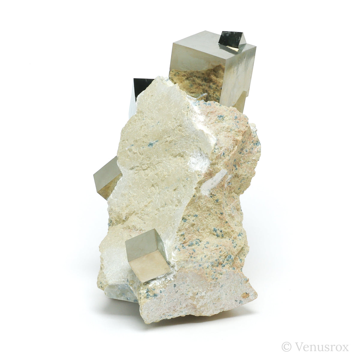 Pyrite Cubes in Matrix from Navajun, La Rioja, Spain mounted on a stand | Venusrox