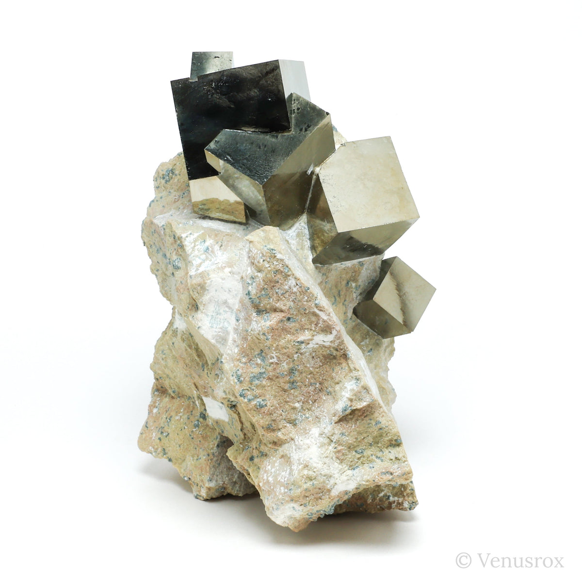 Pyrite Cubes in Matrix from Navajun, La Rioja, Spain mounted on a stand | Venusrox