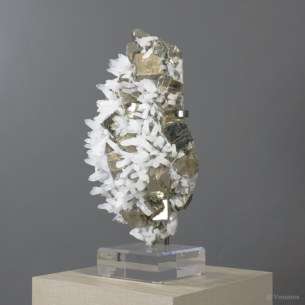 PYRITE WITH QUARTZ (CLEAR) NATURAL CLUSTER - NATURAL CRYSTALS