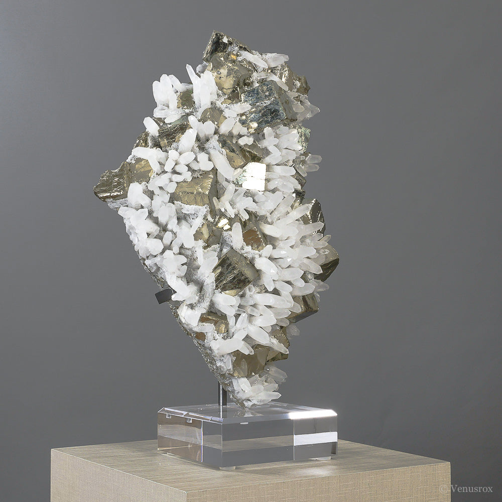 PYRITE WITH QUARTZ (CLEAR) NATURAL CLUSTER - NATURAL CRYSTALS