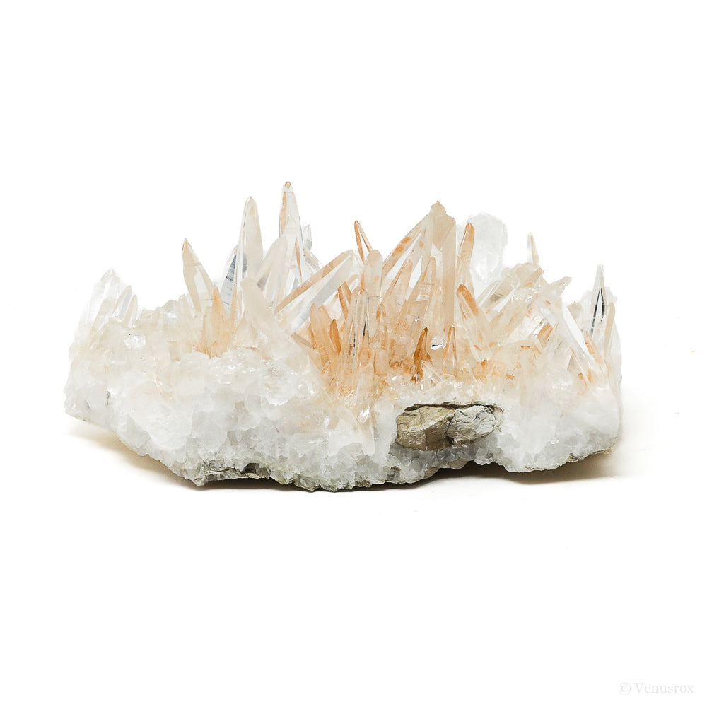 Clear Quartz with Iron Oxide Coating Natural Cluster from the Santander Province, Colombia mounted on a bespoke stand | Venusrox