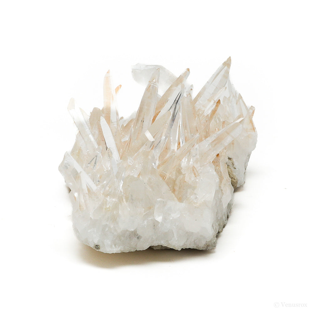 Clear Quartz with Iron Oxide Coating Natural Cluster from the Santander Province, Colombia mounted on a bespoke stand | Venusrox